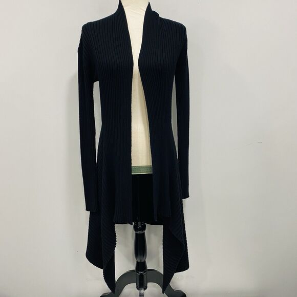 Cabi M Black Sweetheart Open Waterfall Cardigan Long Rib Knit Sweater Witchy - Picture 1 of 16
